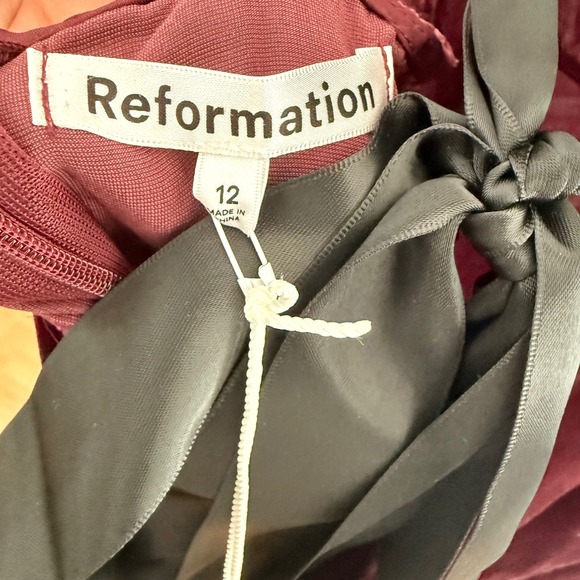 NWT Reformation Jocelyn Velvet Dress Size 12 Wine Holiday Open Back Midi Gown - Picture 6 of 7